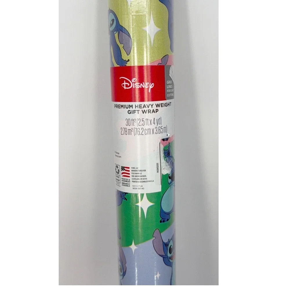 Disney Stitch Premium Heavy Weight Gift Wrap 30 SqFt Blue Pink Green 109-06